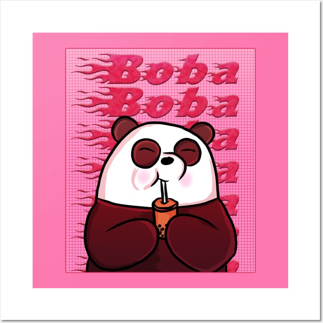 Pink Aesthetic Panda with Boba Wall Art by RoserinArt